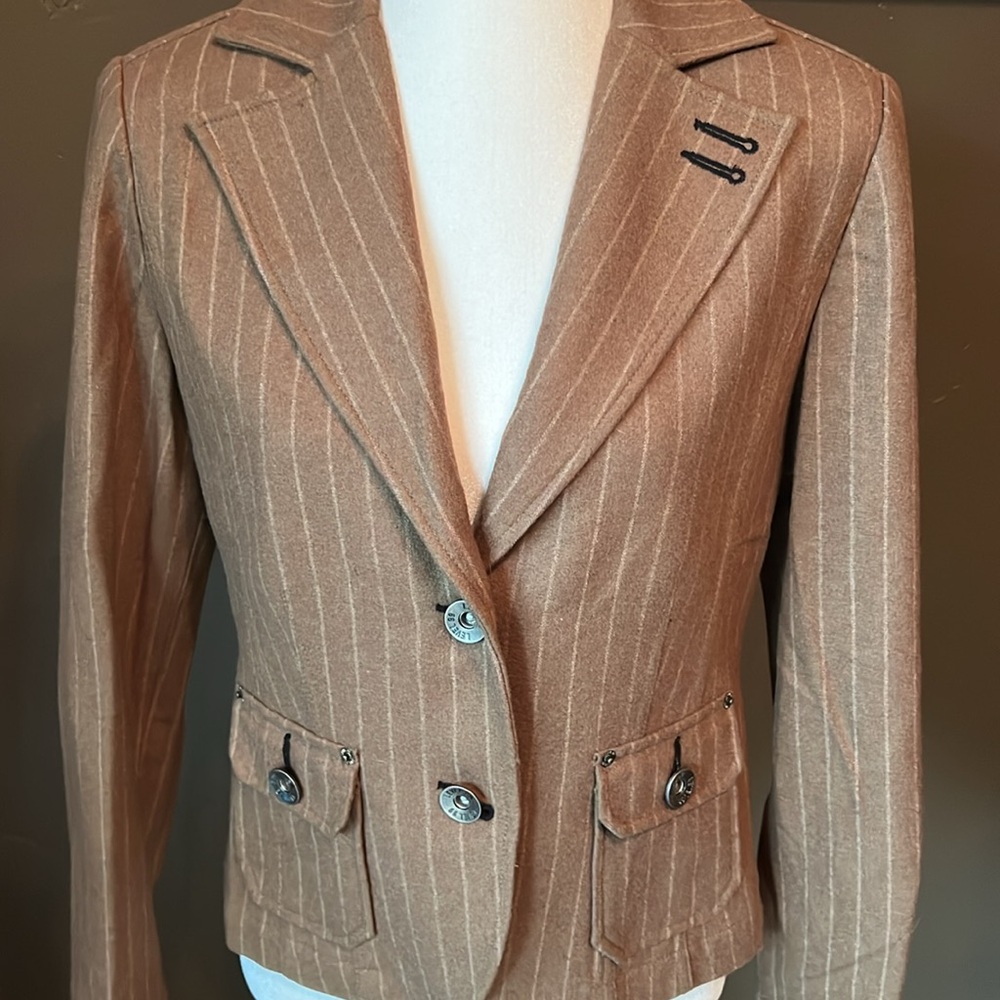 Level 99 Tan Pinstripe Wool Blazer